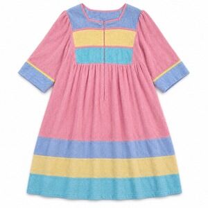 Vtg 80s Saybury Terry Cloth House Dress XL Pastel Color Block Zip Front Robe